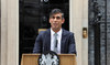 Former British Prime Minister Rishi Sunak delivers a speech at Number 10 Downing Street, following the results of the elections.