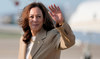 US Vice President Kamala Harris waves upon arrival at Joint Base Andrews in Maryland, July 27, 2024. (Reuters)