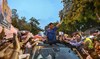 Arvind Kejriwal, Chief Minister of Delhi, greets his supporters after Supreme Court granted him bail in New Delhi.