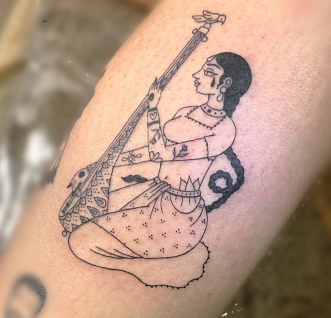 Tattoo uploaded by Robert Davies • Saraswati Tattoo by Robert Ryan # saraswati #indian #indianart #sacredart #traditional #traditionalindian  #oldschool #RobertRyan • Tattoodo